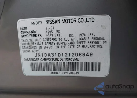 2002 Nissan Maxima Gxe z USA, uszkodzony, nr VIN JN1DA31D12T206949
